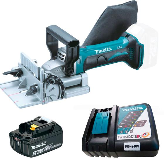 Imagem de Kit Fresadora de Junção DPJ180Z e Bateria BL1830 e Carregador DC18RC Makita