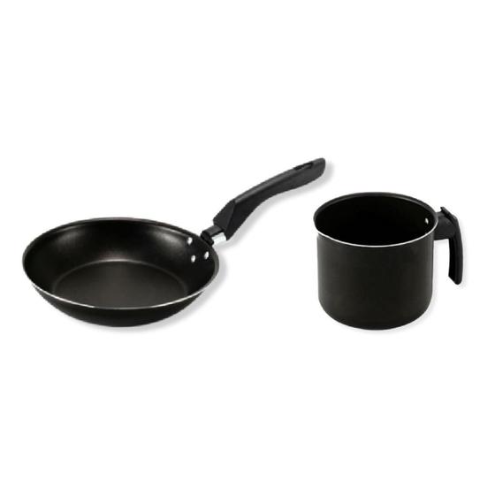 Imagem de Kit Frigideira Francesa e Caneco Preto Alumi-Aço Linha Premium J4TECH Alumínio Antiaderente Teflon Ultra Resistente 