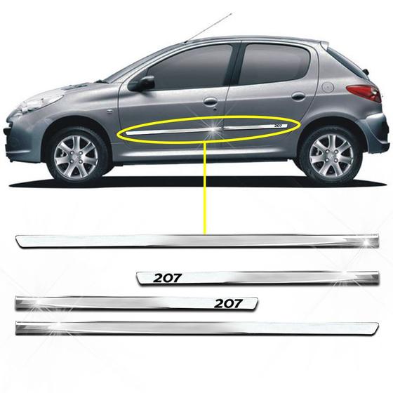 Imagem de Kit Friso Lateral Personalizado Modelo Slim Inferior Cor Cromado Peugeot 207 2009 a 2014 4 Portas