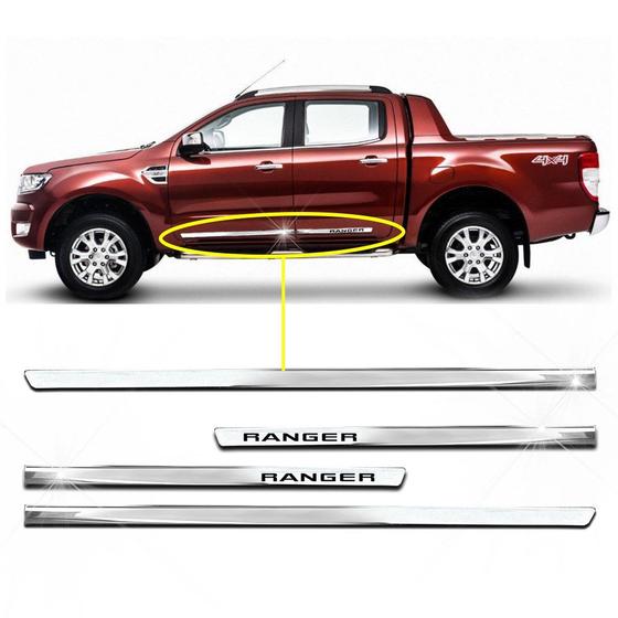 Imagem de Kit Friso Lateral Personalizado Modelo Slim Inferior Cor Cromado Ranger 2013 a 2020 4 Portas