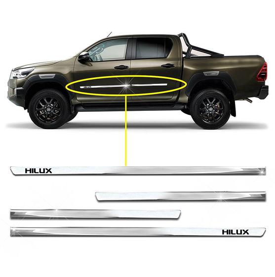 Kit Friso Lateral Personalizado Slim Cromado Hilux 2005 a 2023 4 Portas Menor preço em Kit Friso Lateral Personalizado Slim Cromado Hilux 2005 a 2023 4 Portas