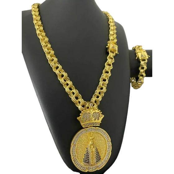 Imagem de Kit Friso Nossa Senhora Friso 12mm + Pingente Banhado a Ouro