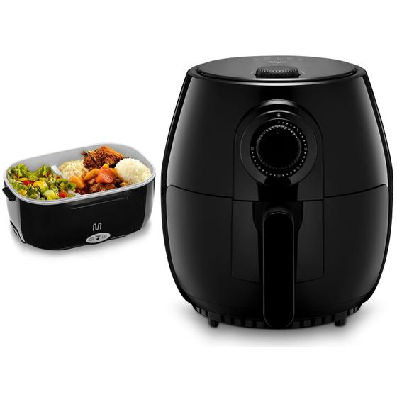Kit Fritadeira Elétrica Sem Óleo Air Fryer 4L Com Marmita Aquecedor De