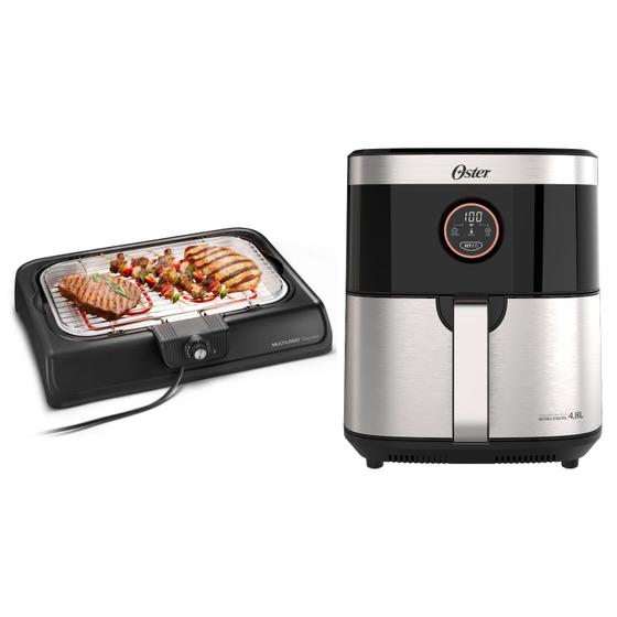 kit Fritadeira Elétrica Sem Óleo Air Fryer Botão Digital Churrasqueira