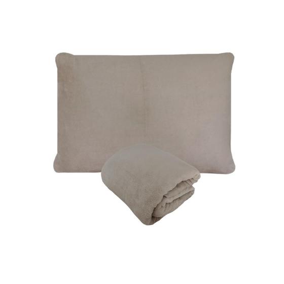 Imagem de Kit Fronha e Lençol Elástico Solteiro 1,20m Viúva Plush Microfibra Fleece Bege Arrumadinho Enxovais