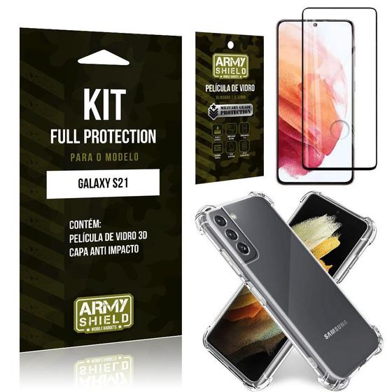 Imagem de Kit Full Protection Galaxy S21 Película de Vidro 3D + Capa Anti Impacto - Armyshield