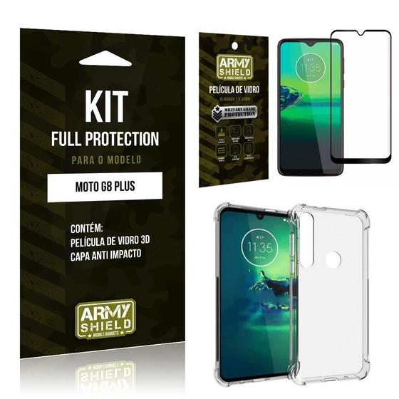 Imagem de Kit Full Protection Moto G8 Plus Película de Vidro 3D + Capa Anti Impacto - Armyshield