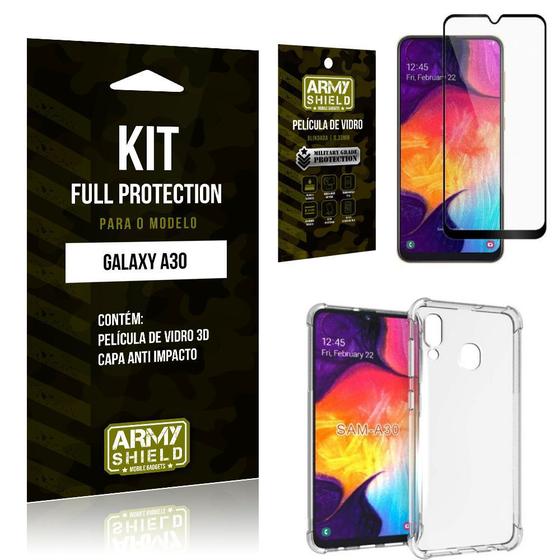 Imagem de Kit Full Protection Samsung A30 Capa Anti Impacto + Película de Vidro 3D - Armyshield