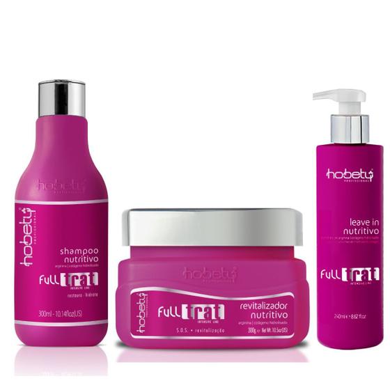 Imagem de Kit Full Trat Hobety Shampoo 300ml+Máscara 300g+Leave-in 240g