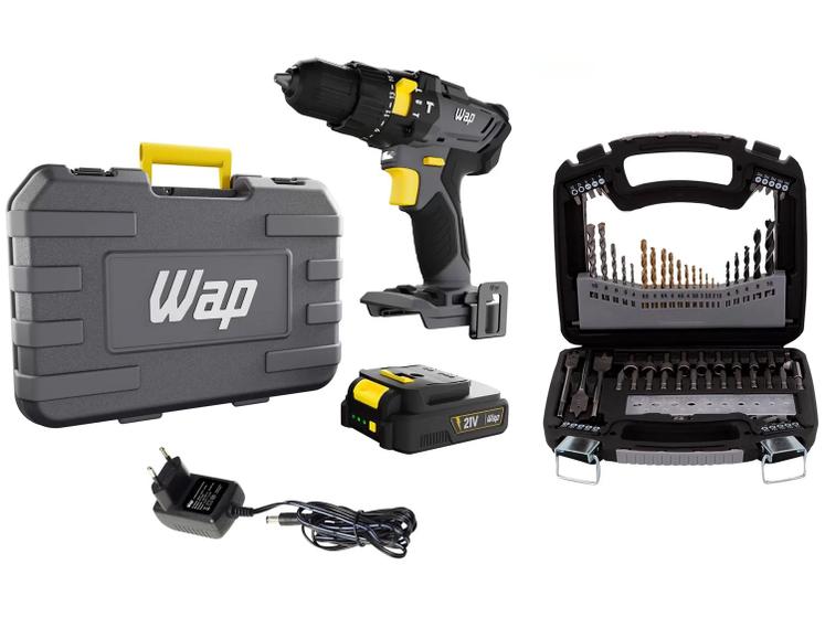 Kit Furadeira e Parafusadeira WAP a Bateria - K21 ID01 + Jogo de Brocas Nell 128 Peças XWT0129A Imagem de Kit Furadeira e Parafusadeira WAP a Bateria