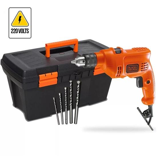 Imagem de Kit Furadeira Impacto 3/8 560w 5 Brocas + Caixa Black Decker 220V