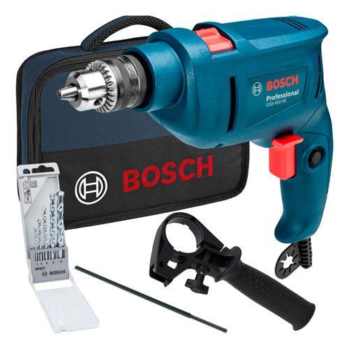 Imagem de Kit Furadeira Impacto Parafusadeira Bosch Gsb 450 Re Com 5 Brocas Concreto e Bolsa 220v