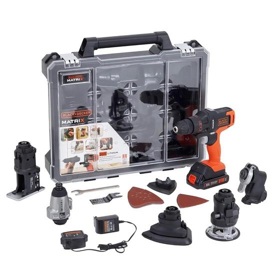 Kit Furadeira Parafusadeira a Bateria Matrix 20V 6 em1 MTX20K6A-BR Black&Decker Menor preço em Kit Furadeira Parafusadeira a Bateria Matrix 20V 6 em1 MTX20K6A-BR Black&Decker