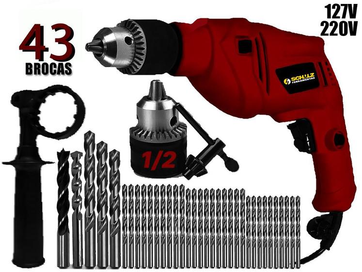 Kit Furadeira Parafusadeira Martelete Elétrica 13MM 500W Mandr 1/2 Menor preço em Kit Furadeira Parafusadeira Martelete Elétrica 13MM 500W Mandr 1/2