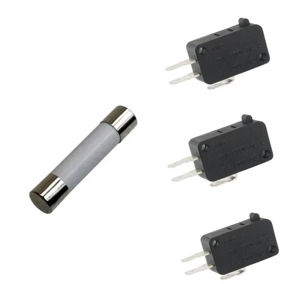 Imagem de Kit Fusível 20A e 3 Micro Chave de 3 Terminais Para Microondas