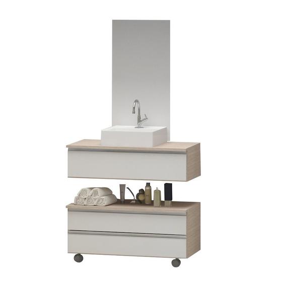 Imagem de Kit gabinete banheiro creta 80cm + cuba sobrepor + espelho madeirado/branco