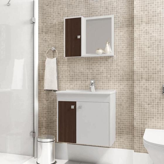 Imagem de Kit Gabinete De Banheiro Balcão Com Cuba Espelho Pia Branco