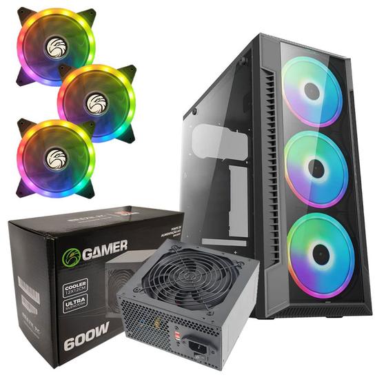 Imagem de Kit Gabinete Gamer C3147 + Fonte 600w + Cooler com 3 Fans Rgb