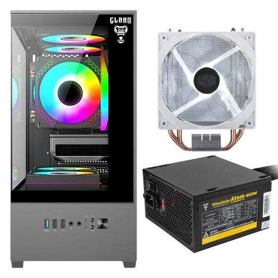Imagem de Kit Gabinete Gamer Megalon Com Vidro Temperado Suporta Water Cooler e 5  Ventoinhas + Fonte 400W ATX Bivolt + Cooler de Processador Tdp 130W White