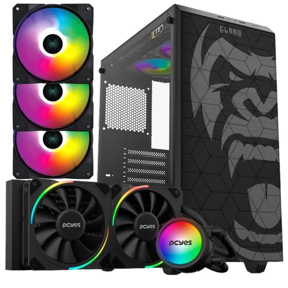 Imagem de Kit Gabinete Gamer Zilla Clanm Suporta Water Cooler Com Vidro Temperado  + 3 Unid Cooler Fan Led Fixo 5 Cores 120mm + Water Cooler Sangue Frio 240mm Tdp  250W