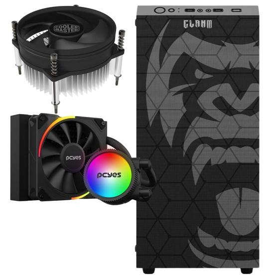 Imagem de Kit Gabinete Gamer Zilla Suporta Até 6 Fans e Water Cooler Com Vidro  Temperado + Water Cooler Pcyes Argb Tdp 200W + Cooler P/ Processador Intel I30 92mm  Cooler Master Para Intel