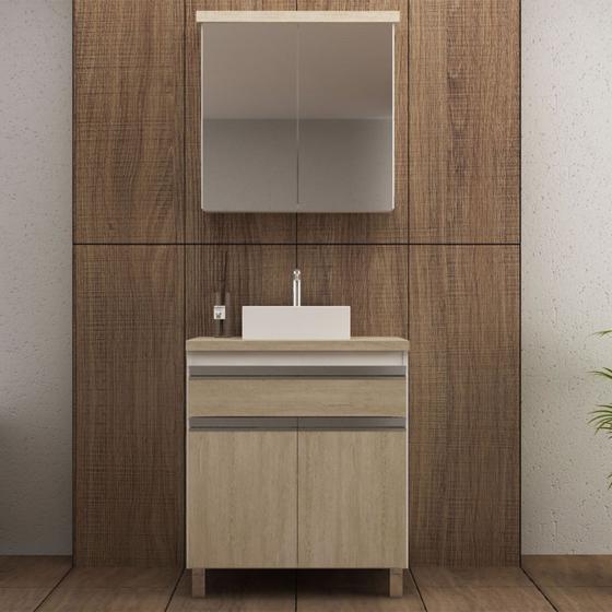 Kit Gabinete para Banheiro com Cuba e Espelheira Ref 502 60cm Branco/Patina Cewal Menor preço em Kit Gabinete para Banheiro com Cuba e Espelheira Ref 502 60cm Branco/Patina Cewal