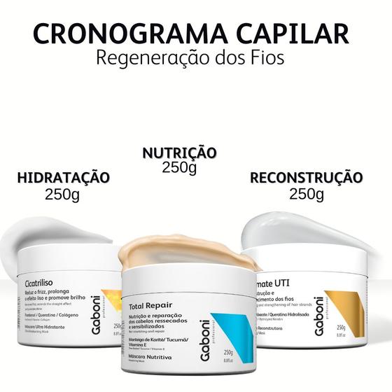 Imagem de Kit Gaboni Professional Cronograma Capilar - 3 Máscaras de 250g