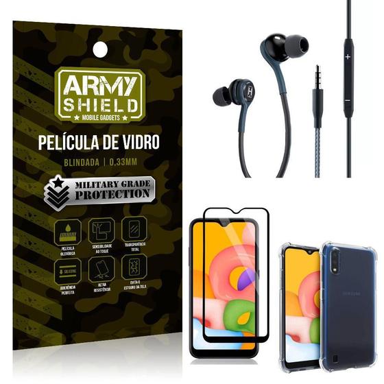 Imagem de Kit Galaxy A01 Fone Extreme+Capa Anti Impacto+Película 3D