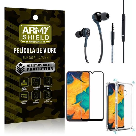 Imagem de Kit Galaxy A20 Fone Extreme + Capa Anti Impacto + Película 3D - Armyshield