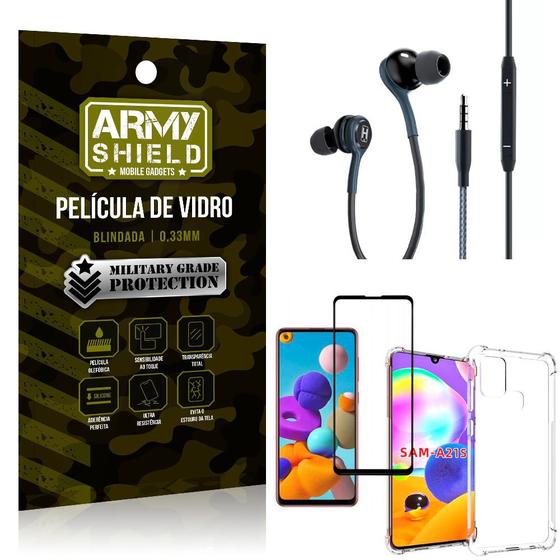 Imagem de Kit Galaxy A21S Fone Extreme + Capa Anti Impacto + Película 3D - Armyshield