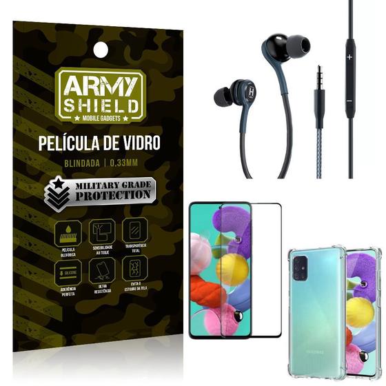 Imagem de Kit Galaxy A51 Fone Extreme + Capa Anti Impacto + Película 3D - Armyshield