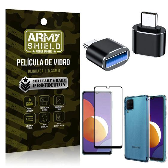 Imagem de Kit Galaxy M12 Adaptador OTG Tipo C para USB + Capa Anti Impacto + Película 3D - Armyshield