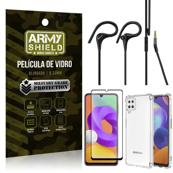 Imagem de Kit Galaxy M22 Fone Sport HS92 + Capinha + Película 3D - Armyshield