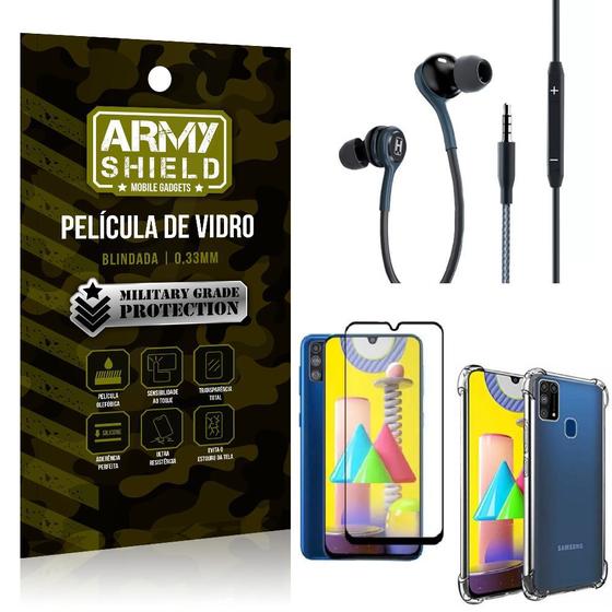 Imagem de Kit Galaxy M31 Fone Extreme + Capa Anti Impacto + Película 3D - Armyshield