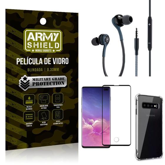 Imagem de Kit Galaxy S10 Plus Fone Extreme + Capa Anti Impacto + Película 3D - Armyshield