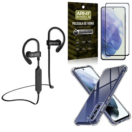 Imagem de Kit Galaxy S21 FE Fone Bluetooth HS188 + Película 3D + Capa Anti Impacto - Armyshield