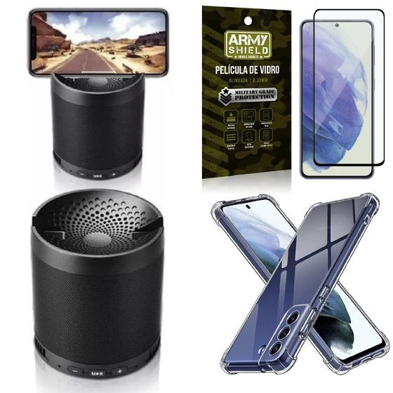 Imagem de Kit Galaxy S21 FE Som Bluetooth Potente Q3 + Capinha + Película 3D - Armyshield