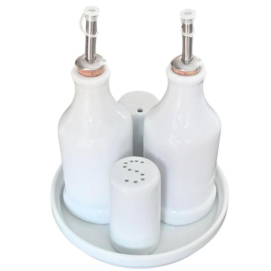 Kit Galheteiro 5 pçs Azeite Vinagre Sal Paliteiro + Bandeja