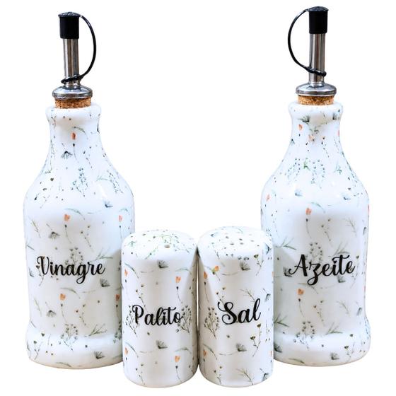 Kit Galheteiro - Porcelana Decorada - Arabesco Peças:4pçs