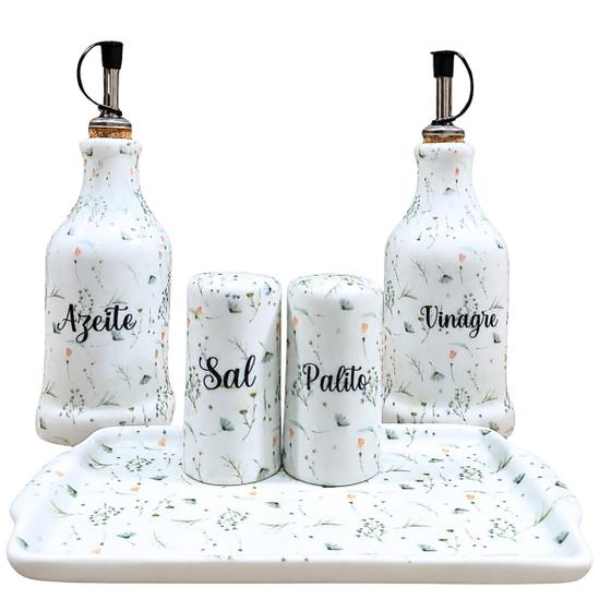 Kit Galheteiro Porcelana Decorada Arabesco Peças:5 peças