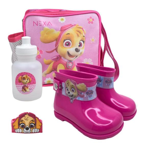 Imagem de Kit Galocha Infantil E Mochila Infantil Patrulha Canina Rosa E Squeeze