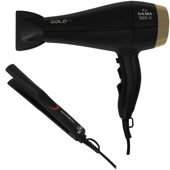 Imagem de KIT GAMA - SECADOR GOLD ION 2200W 127V + PRANCHA ELEGANZA PLUS CERAMIC ION 210ºC