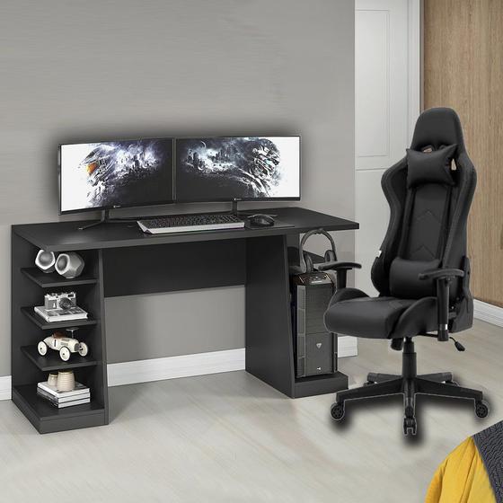 Kit Gamer Cadeira Reclinável Moob Thunder Com Mesa Escrivaninha XP Preta Menor preço em Kit Gamer Cadeira Reclinável Moob Thunder Com Mesa Escrivaninha XP Preta