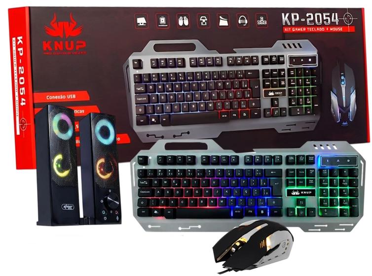 Imagem de Kit Gamer com Teclado Semi Mecânico, Mouse 6 Botões e Caixa de Som Multimídia Mod. Torre Soundbar LED RGB para PC e Notebook