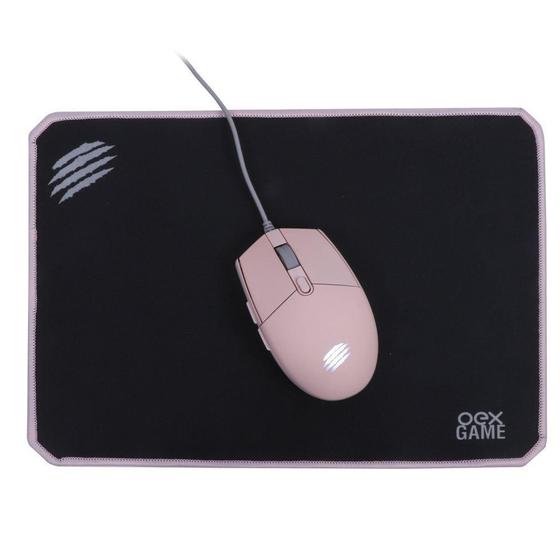 Imagem de Kit Gamer Combo Arya Mouse 2400Dpi + Mousepad Rosa Mc104 Oex