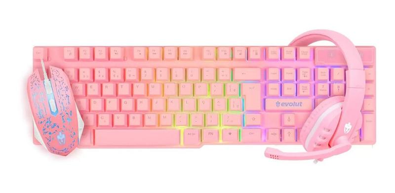 Imagem de Kit Gamer Evolut EG-53 Teclado, Mouse, Headset Rosa