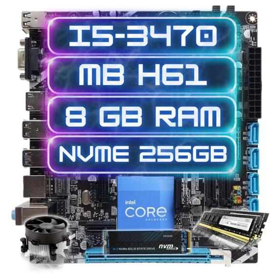Kit Gamer Intel I5-3470 + Ddr3 8gb + Nvme 256gb + H61/b75 Menor preço em Kit Gamer Intel I5-3470 + Ddr3 8gb + Nvme 256gb + H61/b75
