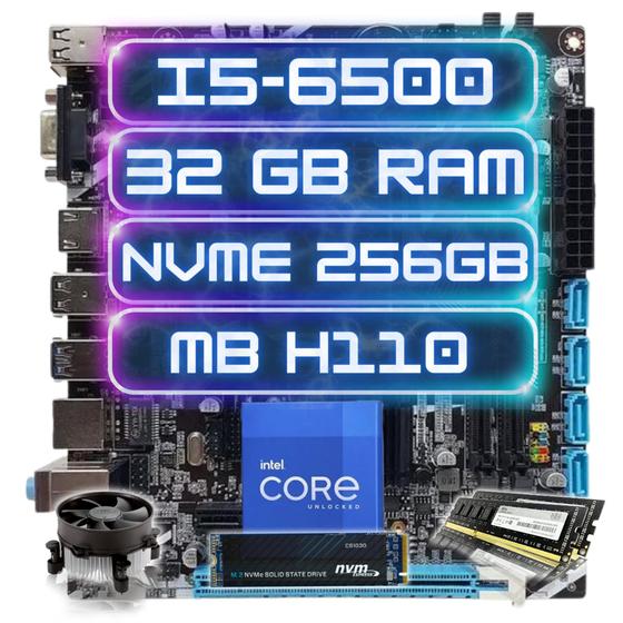 Imagem de Kit Gamer Intel I5-6500 + Ddr4 32gb + Nvme 256gb + Mb H110