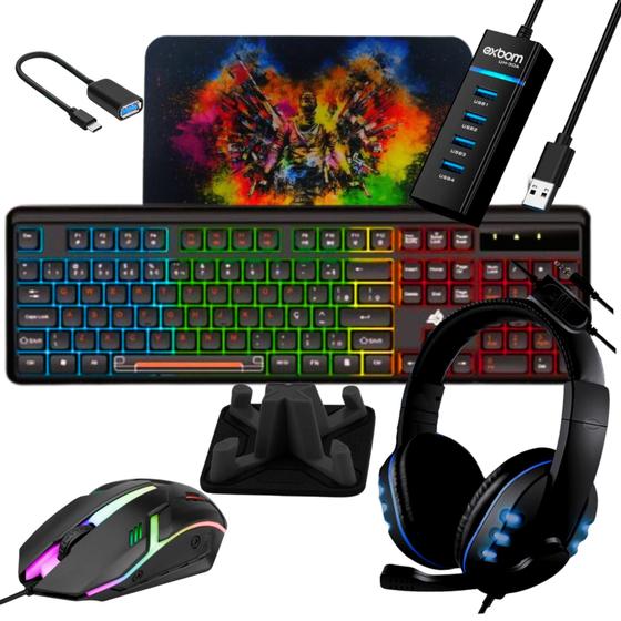 Imagem de Kit Gamer Mobilador Teclado Mouse Fone P/ Celular Free Fire