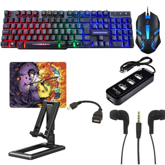 Imagem de Kit Gamer Mobilador Teclado Mouse P/ Celular Fone de ouvido 